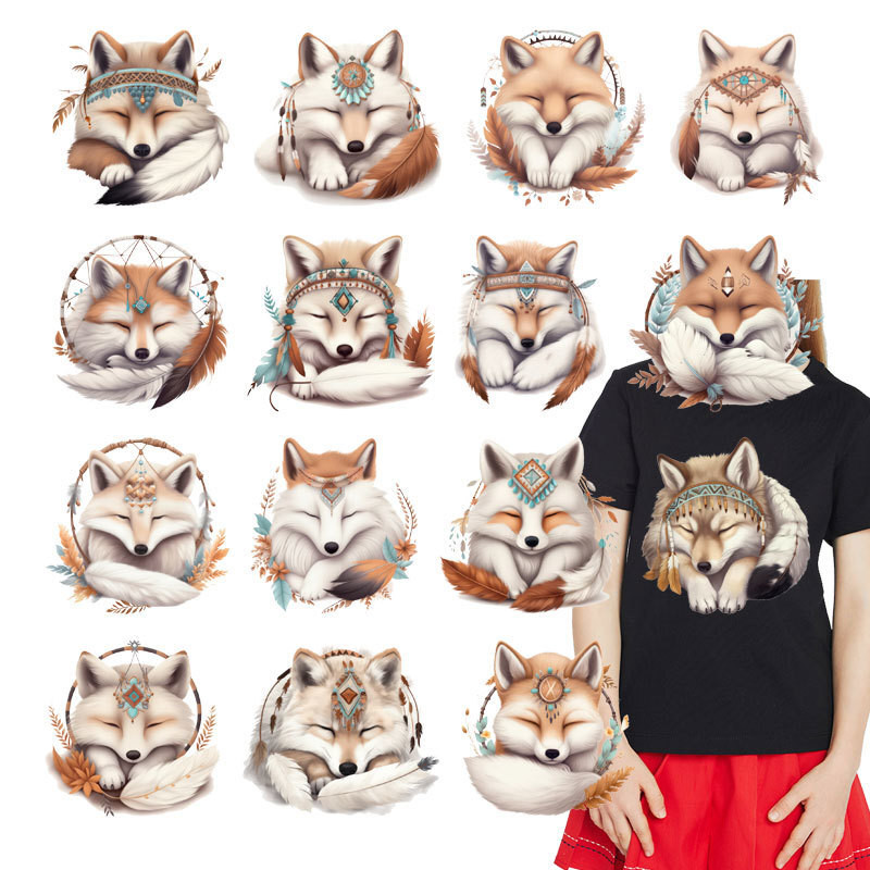 

DIY 18CM Cartoon Fox Stickers Heat Transfer Printing Stickers Iron On T-shirt Custom Moisture-resistant Decoration