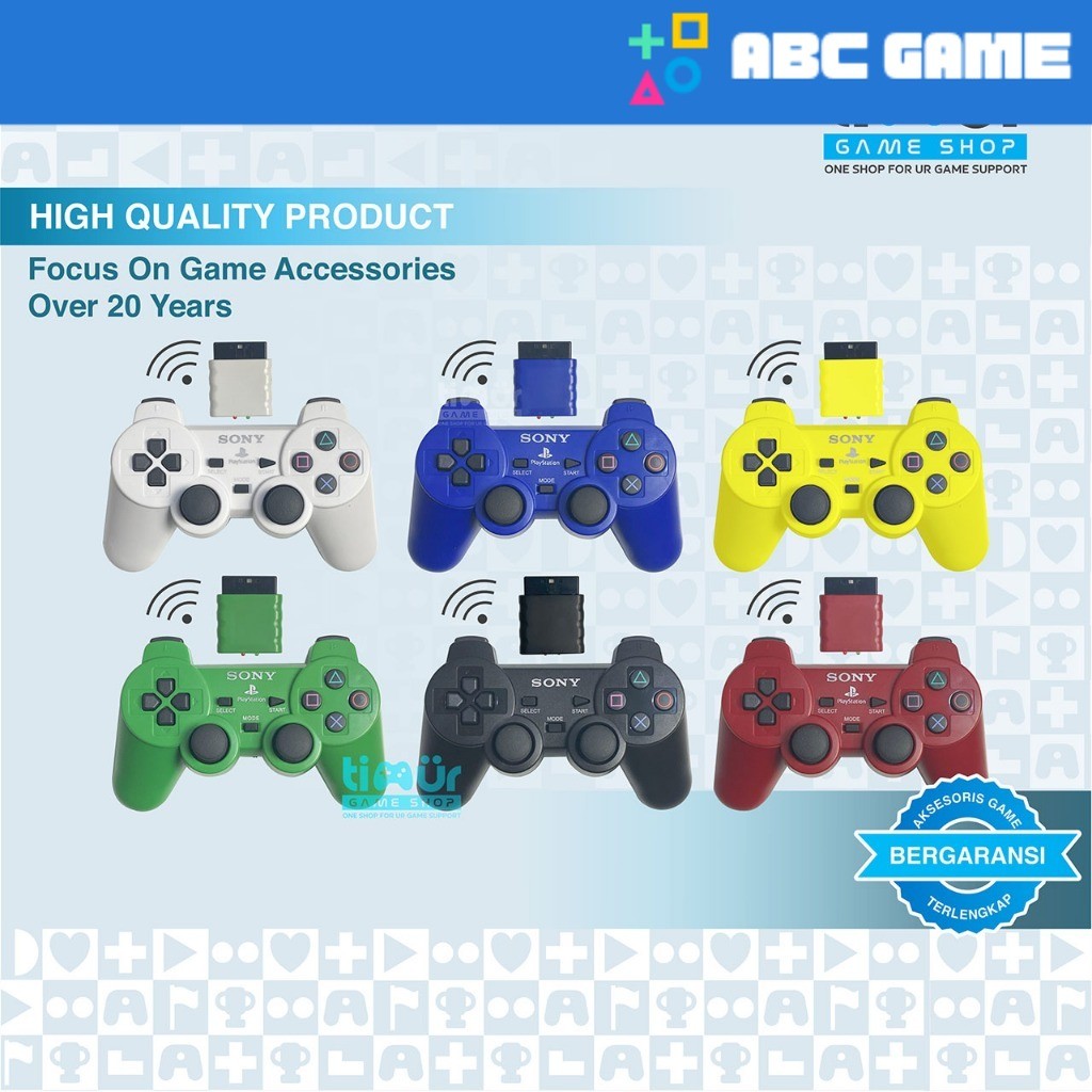 Stik Stick Controller PS2 Wireless Warna Merah Biru Putih Kuning Hijau Hitam
