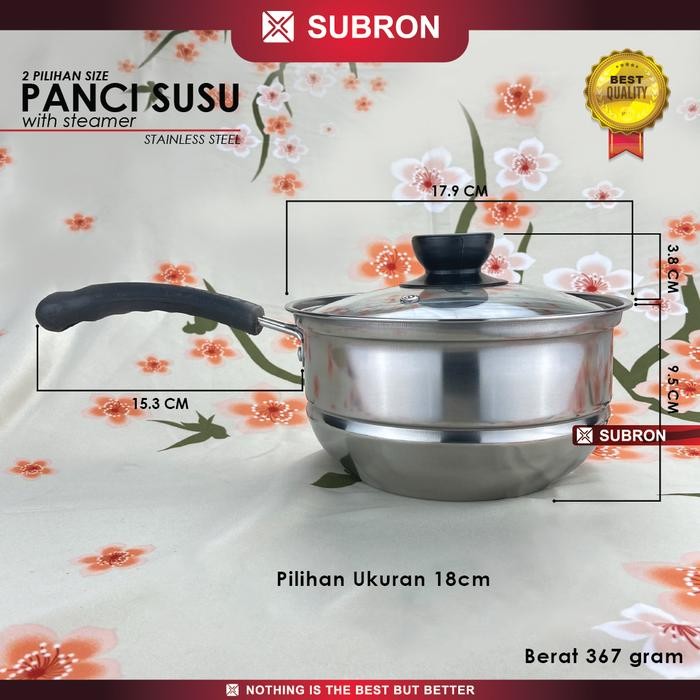 SUBRON Panci Susu Milk Pot Steamer Kukus 18cm 20cm Stainless Kukusan - 18cm Subron Panci - Panci Sus