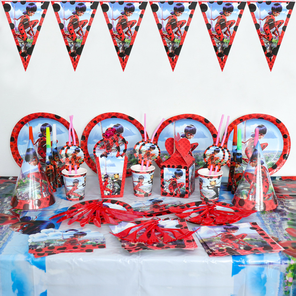 

Miraculous Girl Birthday Party Decoration Ladybug Disposable Dinnerware Cake Topper Balloon Tablecloth for Kid Girls Baby Shower