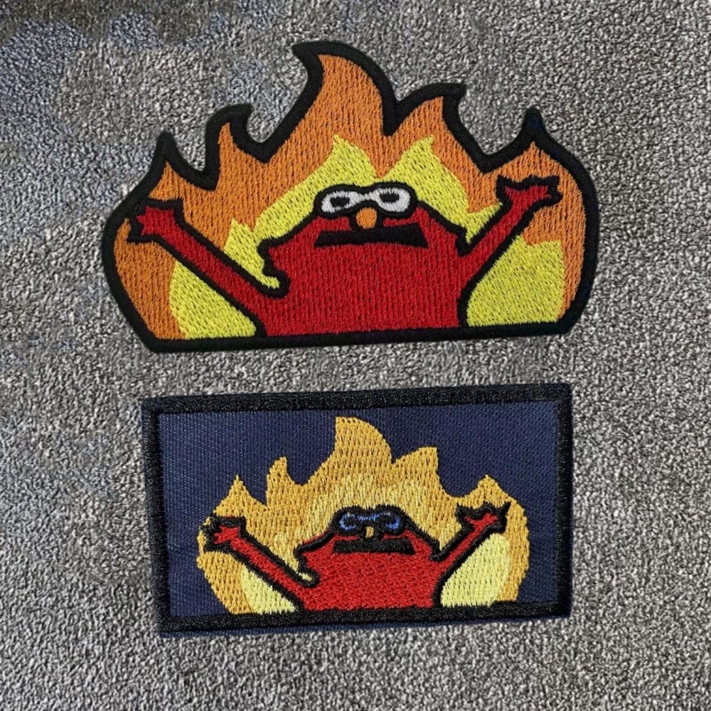 

Cartoon Elmo, in The Fire Embroidery Hook and Loop Patches Funny Meme Morale Badge Armband Backpack Tactical Stickers