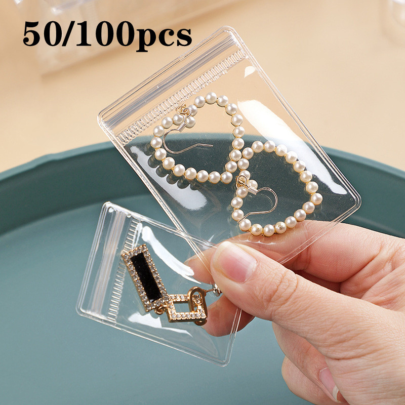 100/50pcs Thicken Ziplock Bags Transparent PVC Jewelry Pouches Bags Anti-Oxidation Storage Bag for E