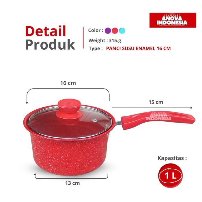 Terbaru PANCI SUSU ENAMEL WARNA + TUTUP KACA UNIK & PANCI SUSU STAINLESS GAGANG WARNA 2 LITER - Enam