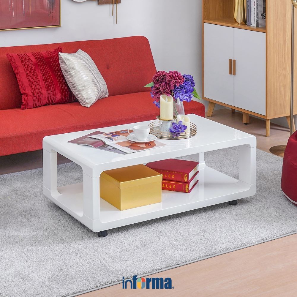 Informa Kimmy Meja Tamu - Putih Coffee Table Meja Ruang Tamu Serbaguna Persegi Panjang Furniture Rum