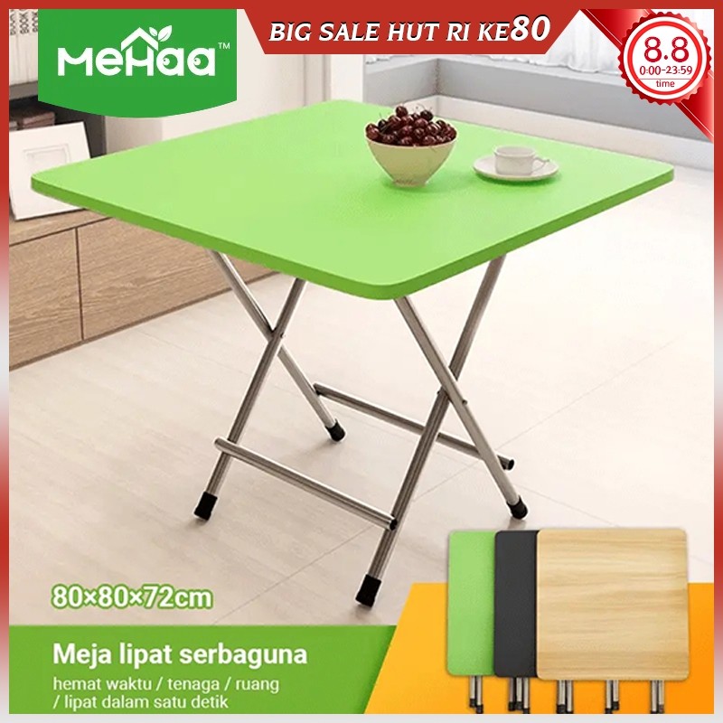 Mehaa Meja Lipat Kayu 80x80 dan 60x40/Meja Makan Lipat/Meja Makan Portable/Meja Lipat Serbaguna
