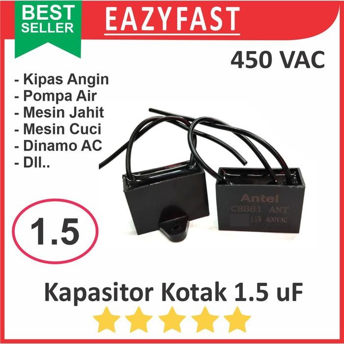 Kapasitor Kotak 1.5uF 1.5 uF Dinamo Motor AC PLN Induksi Kipas Angin Fan Capacitor 450VAC 450 VAC V 