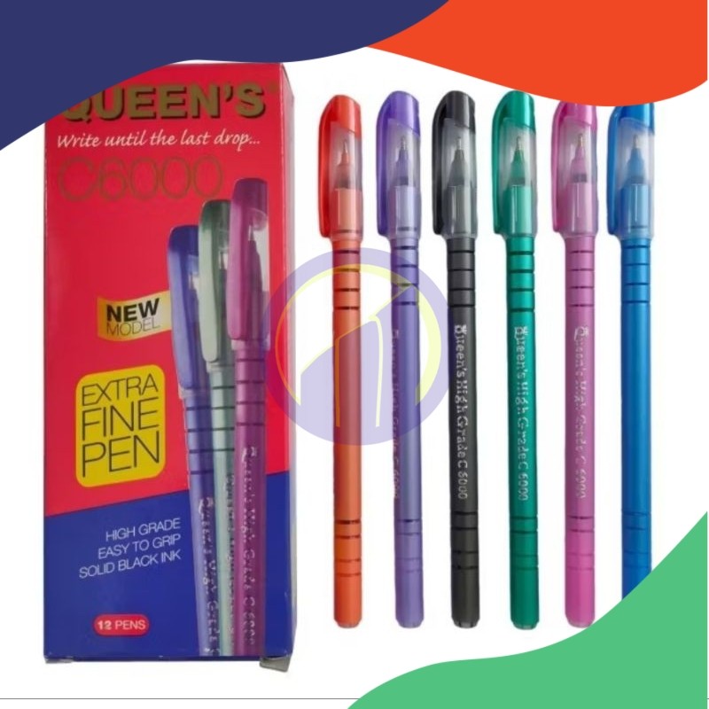

(lusin) Pulpen / Pena Queen's C6000 Hitam 0.7mm (Min. Order 4 Lusin)
