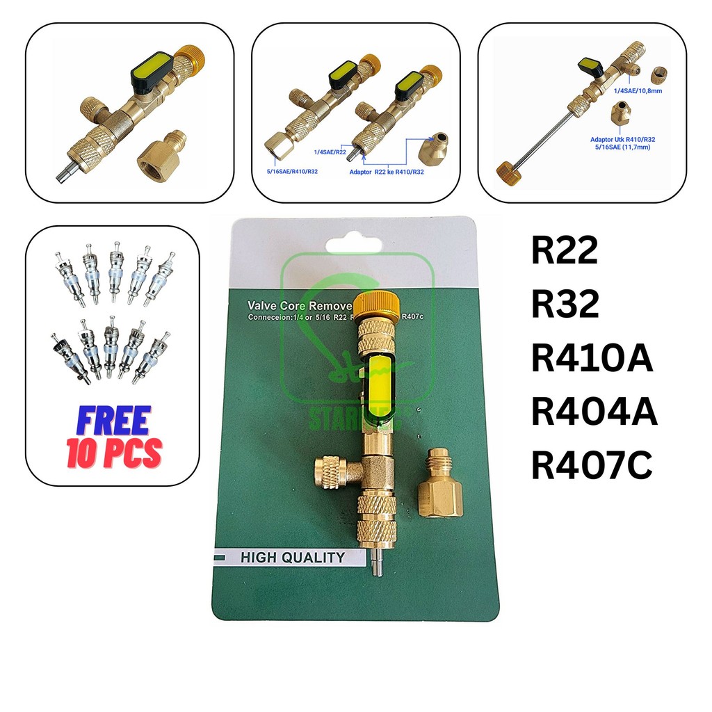 

Valve Core Remover Alat Cabut Pentil Nozel Neppel Freon AC Dual Size SAE 1/4 5/16 Port Air Conditioning Line Repair Tools