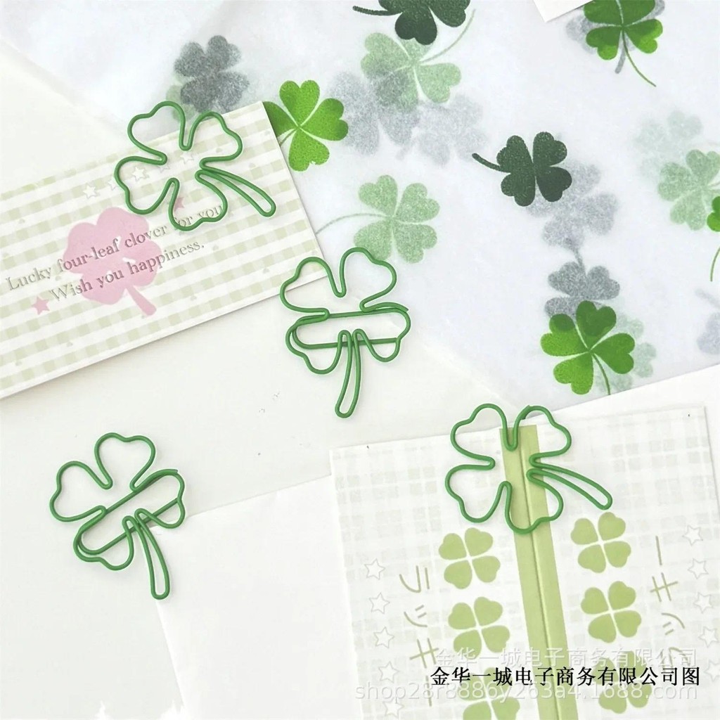 

10Pcs Cute INS Green Four-leaf Clover Paperclips Lovely Girl Scrapbook Decor Binder Clip Office Document Bill Binding Supplies