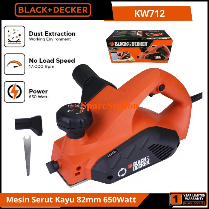 Black+Decker KW712 Mesin Serut Kayu 82mm Planer Ketam 650 Watt KW 712