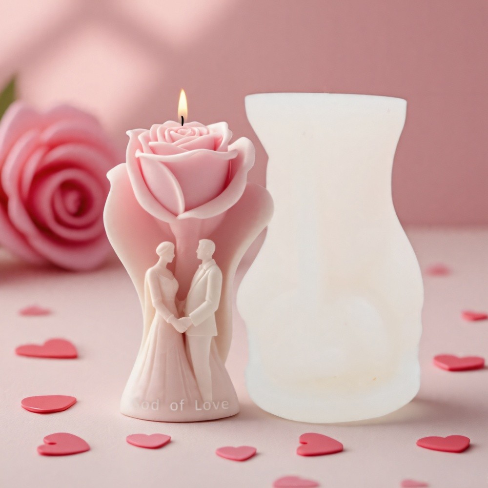 

DIY Rose Love Aromatherapy Candle Mold 3D Couple Fragrance Gypsum Resin Mold Candle Decoration Accessories