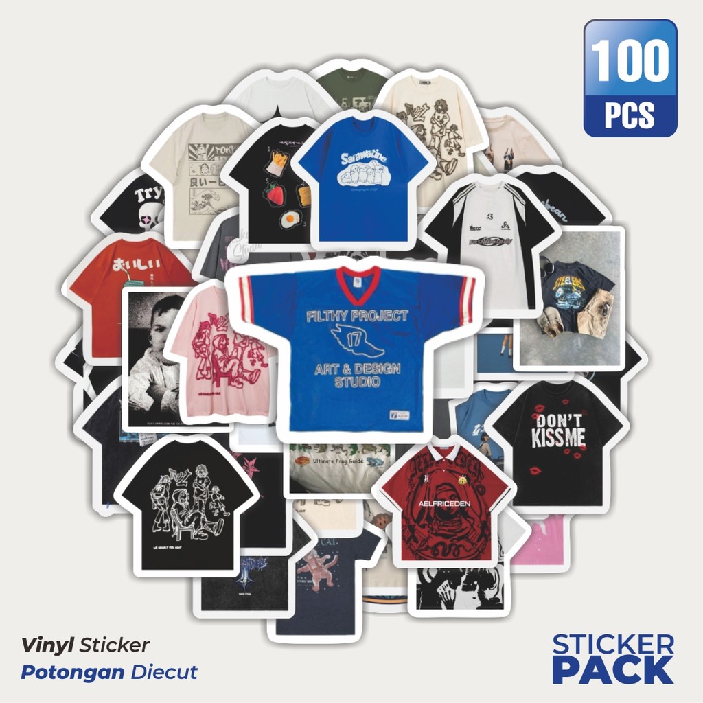 

Super Hemat! 100 PCS Stiker T-Shirt V13 Waterproof Aesthetic- Untuk Laptop, Motor, dan Helm - Paper Stationery Pack