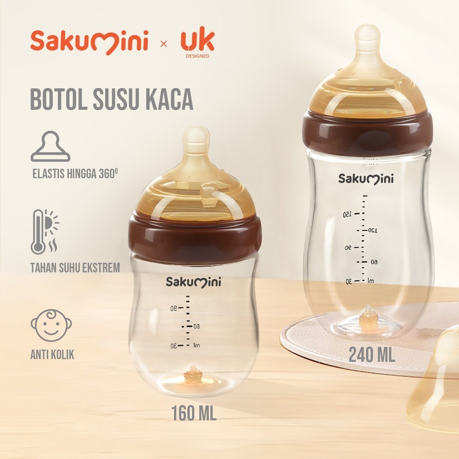 Sakumini Botol Susu Kaca Bayi Anti Kolik - Botol Susu Bayi Newborn Milk Feeding Bottle Glass