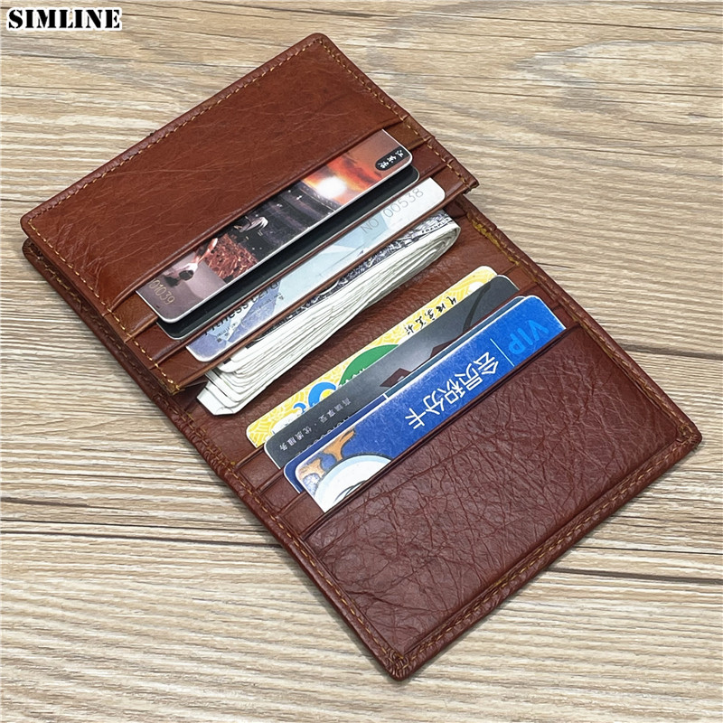 

Genuine Leather Card Holder For Men Male Real Cowhide Vintage Short Bifold Men's Business Credit Card Case Wallet With ID Window