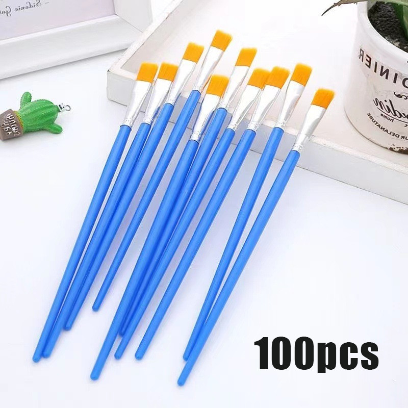 

100 Pcs Kuas Lukis Flat Kuas Nylon Datar Kuas Cat Acrylic Kuas Artist Paint Brush