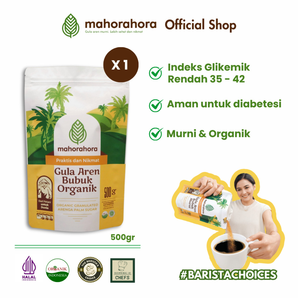 

Emama.store Mahorahora Gula Aren Bubuk 500 Gram (Palm Sugar/ Gula Semut) Organik, Premium, Low GI, Sertifikasi