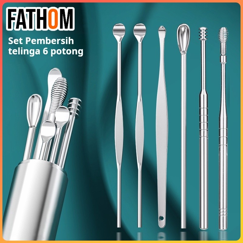 Sendok Telinga 6 Set, Pembersihan Telinga Penggaruk Telinga Pembersih Putar Sekrup untuk Dewasa, Ala