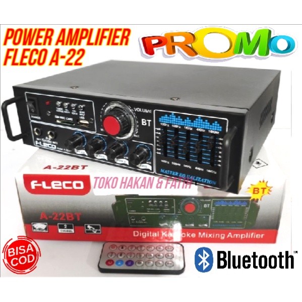 BISA COD Audio Power Amplifier Fleco A-22BT DC 12V / Digital Karaoke Mixing Amplifier Bluetooth Flec