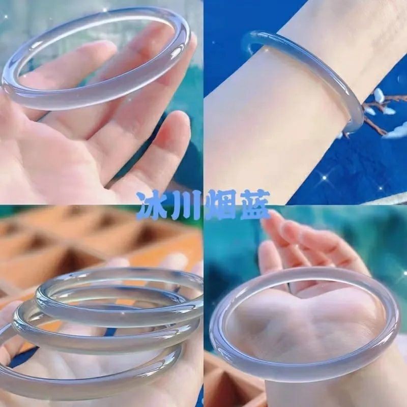 Gelang [Cincin lengkap] Gletser yang sama merokok kaca biru imitasi gelang giok giok, pikirkan selan