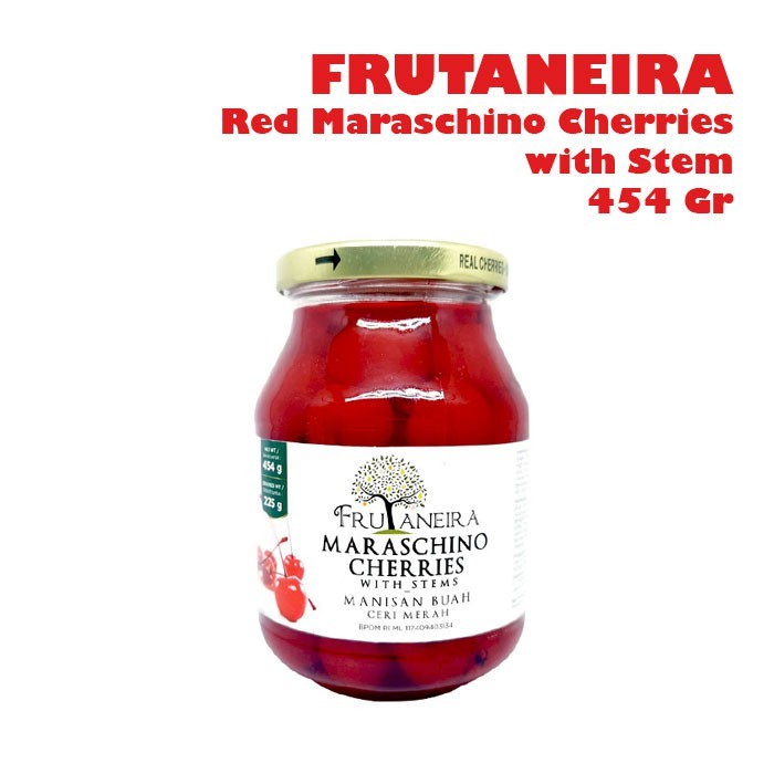 

Ceri Merah Tangkai FRUTANEIRA Maraschino / Red Cherry with Stem 454 Gram