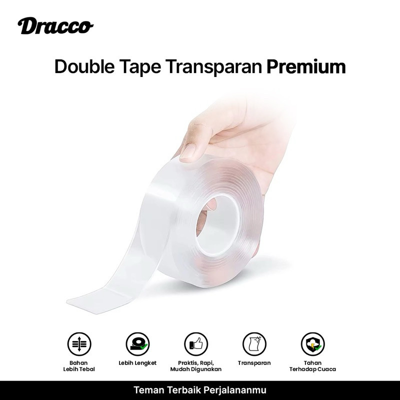 

Double Tape Nano Tape Transparan Kuat DRACCO-Super Lengket, Tidak Mudah Lepas Awet Premium & Tebal
