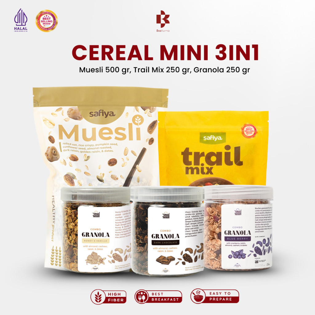 

PROMO [CEMIN] Cereal Mini 3in1 Muesli 500 gr, Trail Mix 250 gr, Granola 250 gr Sereal Sarapan