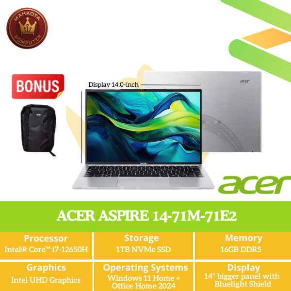Laptop ACER AL14-71M-71E2 Intel Core i7-12650H RAM 16GB SSD 1TB 14 Inch WUXGA IPS Windows 11