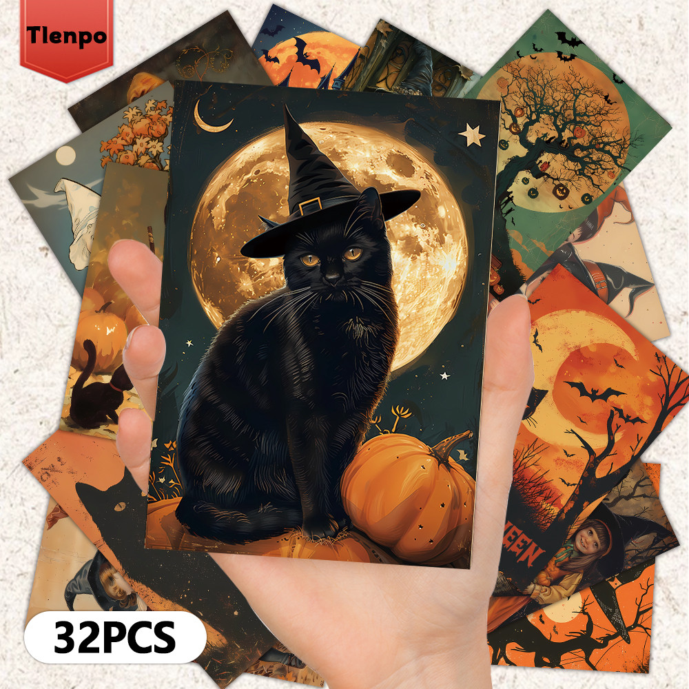 

32pcs of Halloween Postcards 3.94x5.7 inches Christmas Cards, Message Cards, Vintage Postcards, Halloween Cards
