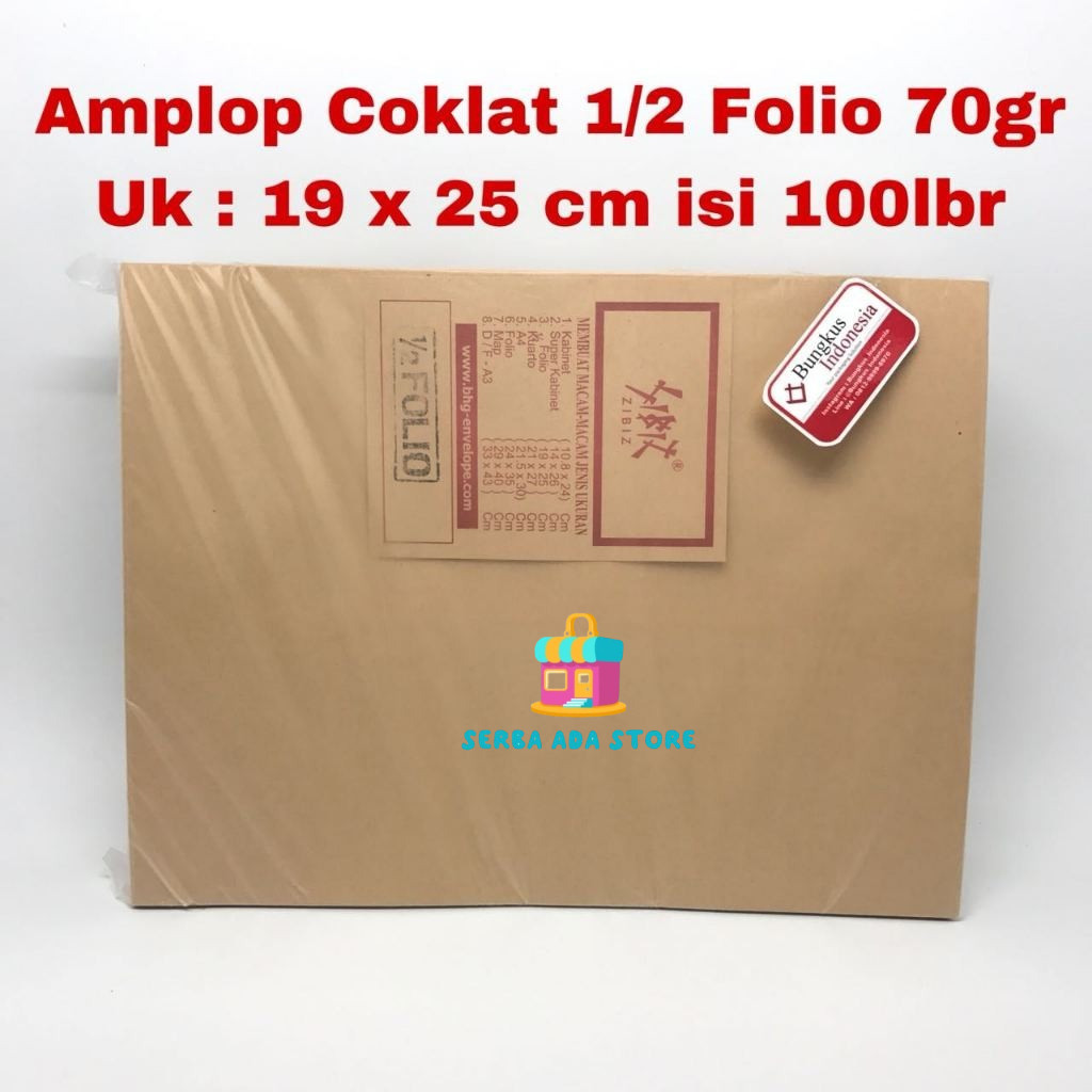 

Amplop Coklat 19 x 25 cm Ukuran 1/2 Folio 70 GSM Isi 100 Lembar ZIBIZ - SAS88