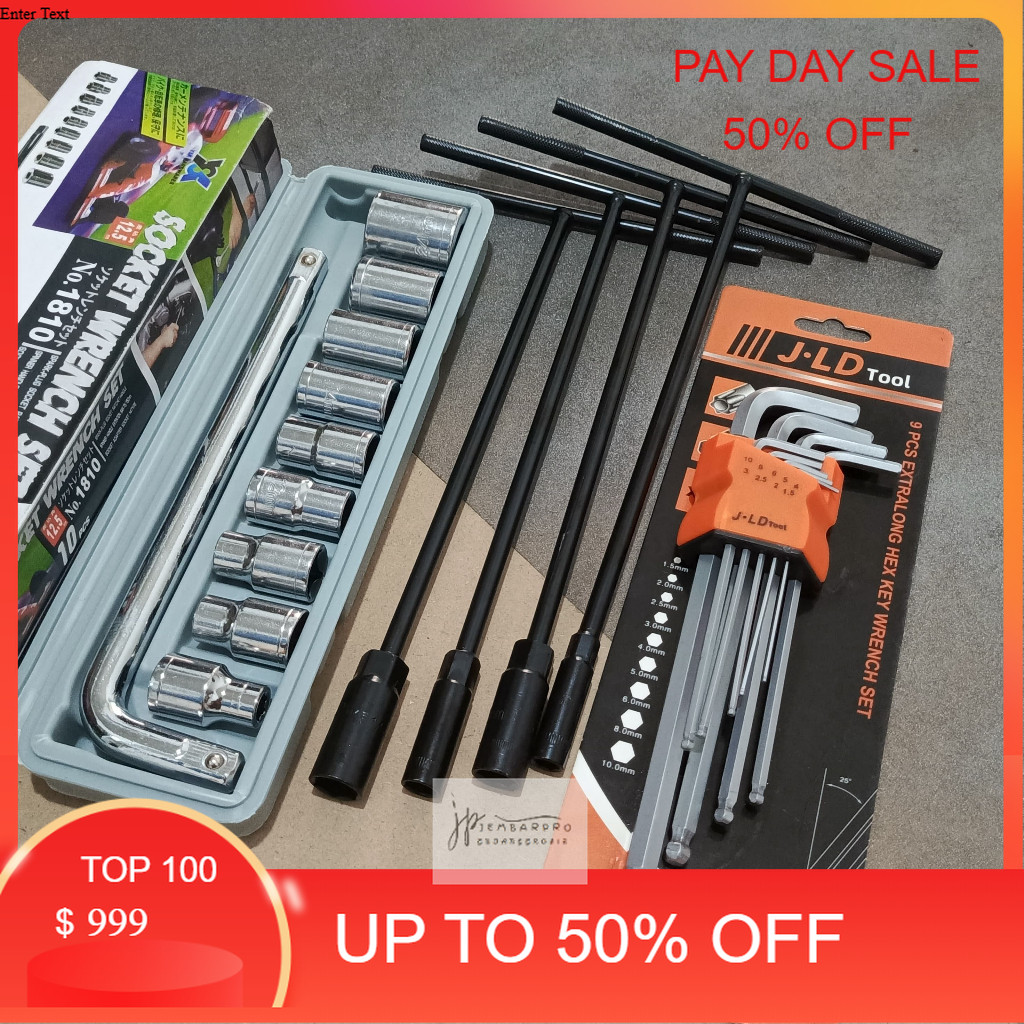 PROMO PAKET TOOLS SET / ALAT KUNCI  / KUNCI T 4 PCS 8,10,12,14 MM + KUNCI SHOCK 12 PCS 8-24 MM 6PT K