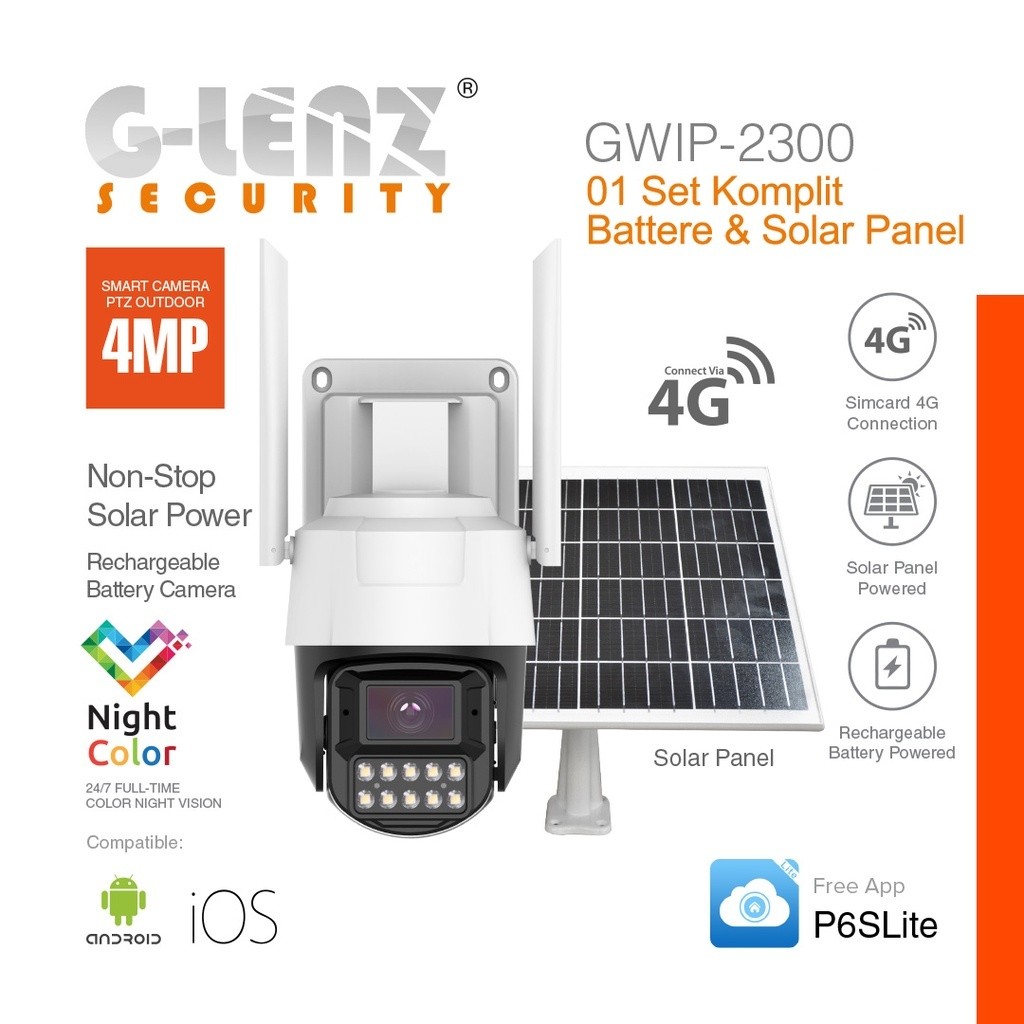 GLENZ CCTV SIMCARD 4G OUTDOOR 4MP - GWIP 2300 - KOMPLIT BATTERE & SOLAR PANEL - GWIP-2300-SP