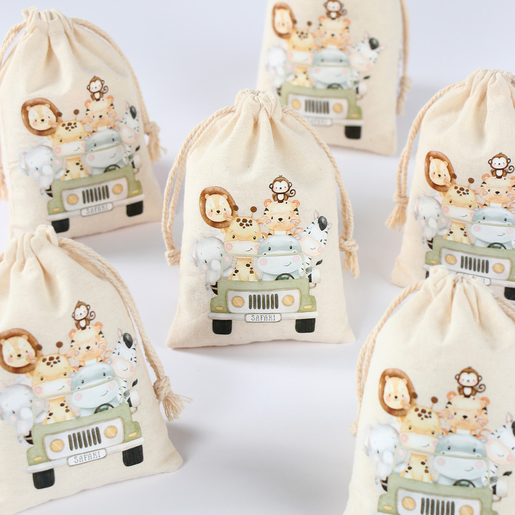 

Jungle Animal Candy Bags Jungle Safari Birthday Party Decoration Gift Bags Jewelry Hessian Sack Pouches Packing Bags Party Decor