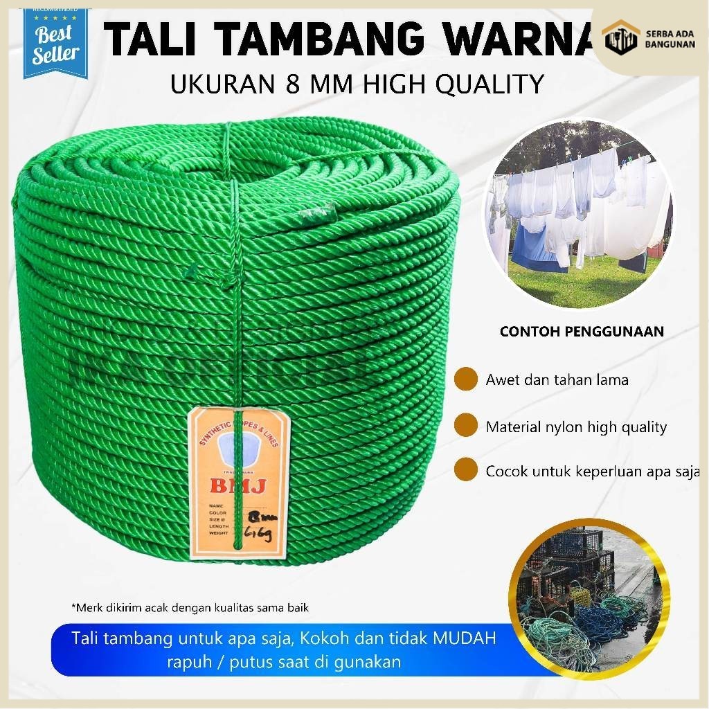 SAB TALI TAMBANG ROLL PP 8 MM MURAH / TALI TAMBANG PPD / TALI PROYEK / TALI KAPAL / TALI TAMBANG PLA
