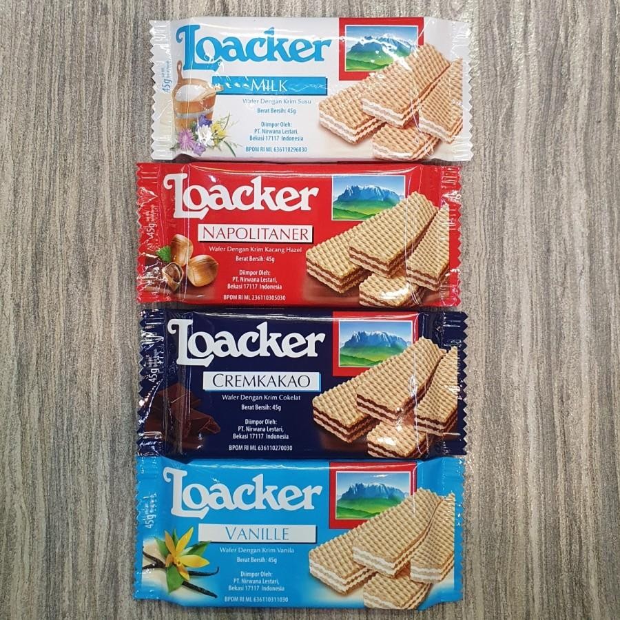 

Loacker Biscuit Wafer Import 45gr Rasa Vanilla / Milk / Cacao / Napolitaner
