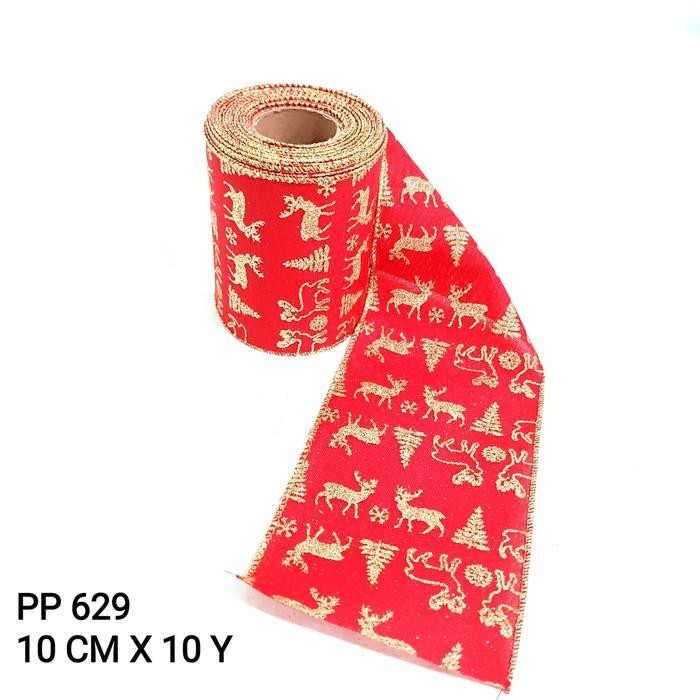 

PROMO!Pita Natal Rol Besar 10m Hiasan Parcel Dekorasi Pohon Natal Pita Kain - RUSA RED PP-523READY