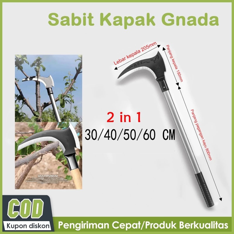 40/50/60CM Sabit Arit Rumput Baja Asli Sabit Kapak Ganda Alat Pemotong Ranting Pohon Alat Panen Padi
