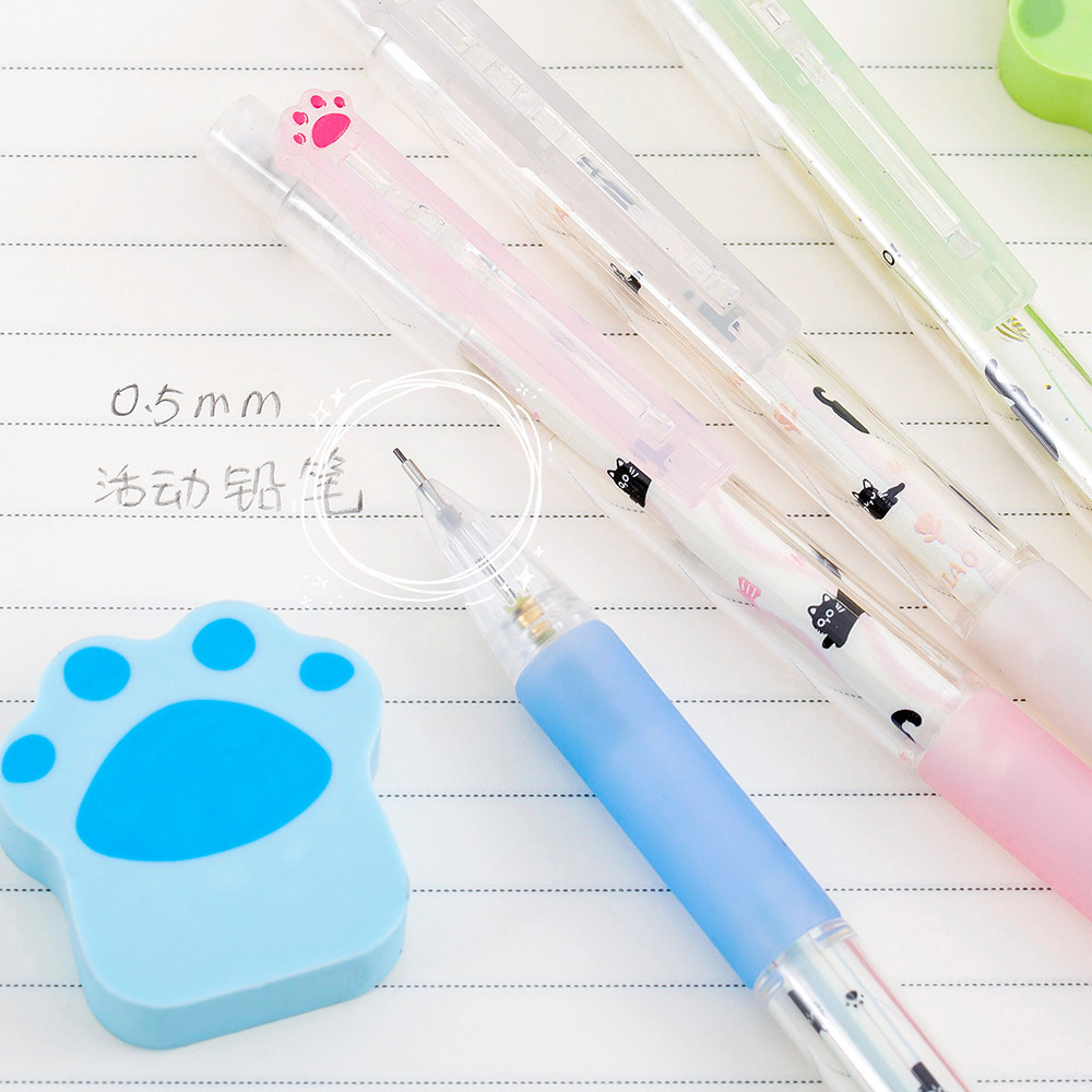 

Stationery Set Cartoon Cat Automatic Pencil Set Pencil With Eraser Colorful Cartoon Pencil Set For Students School Supplies