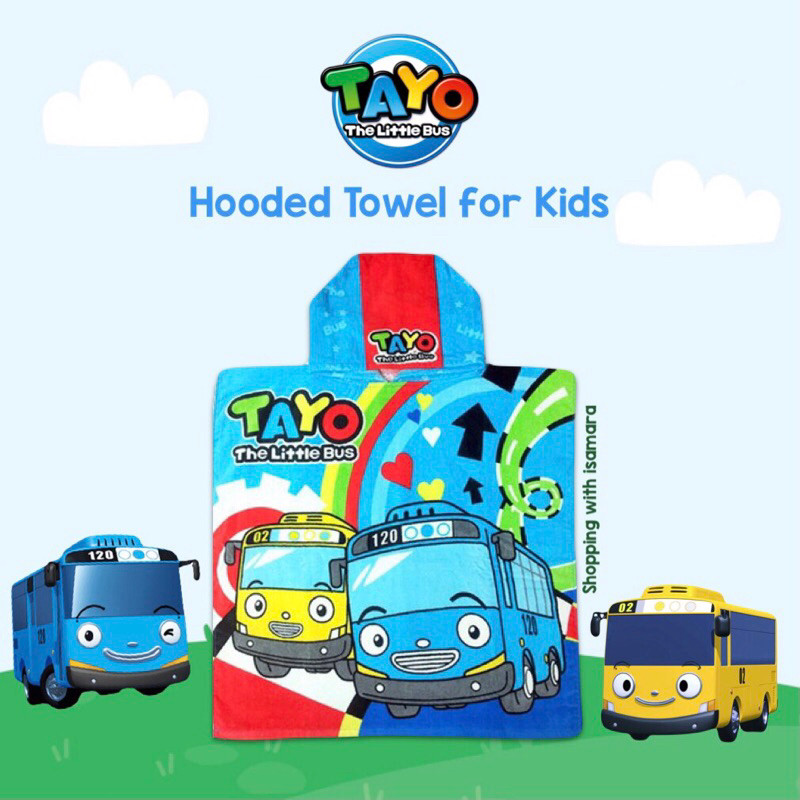 Iconix Tayo Hooded Towel for Kids / Handuk Hoodie Anak Karakter Tayo