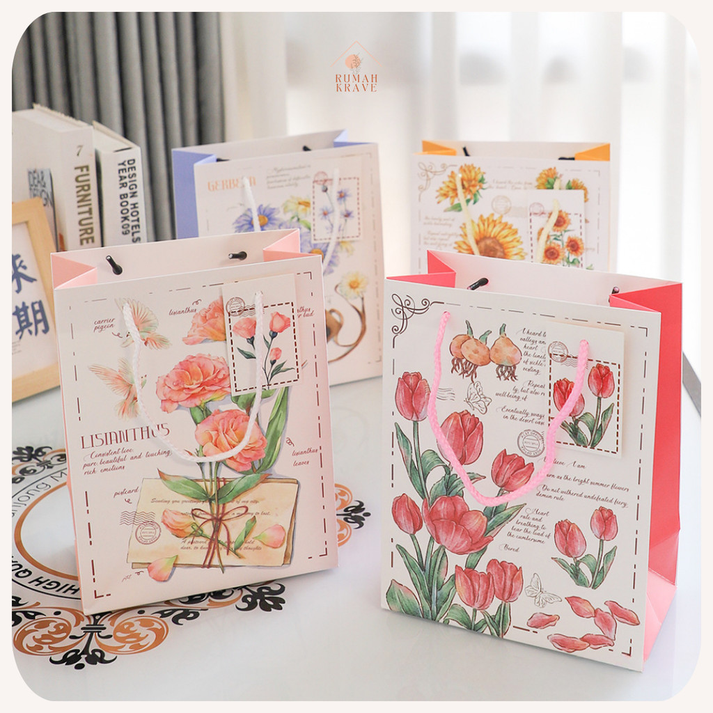 

RUMAH KRAVE - Paperbag Postcard Tas Kantong Hadiah Motif Bunga