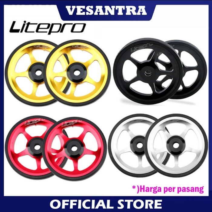 [KUALITAS TERBAIK] Litepro 2 Pcs Easy Wheel Seli Sepeda Lipat Trifold Pikes 3Sixty - Hitam