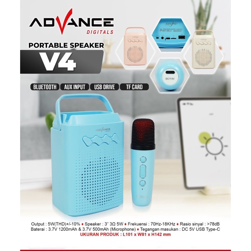 Speaker Karaoke Bluetooth Advance Portable V4 RGB Mic