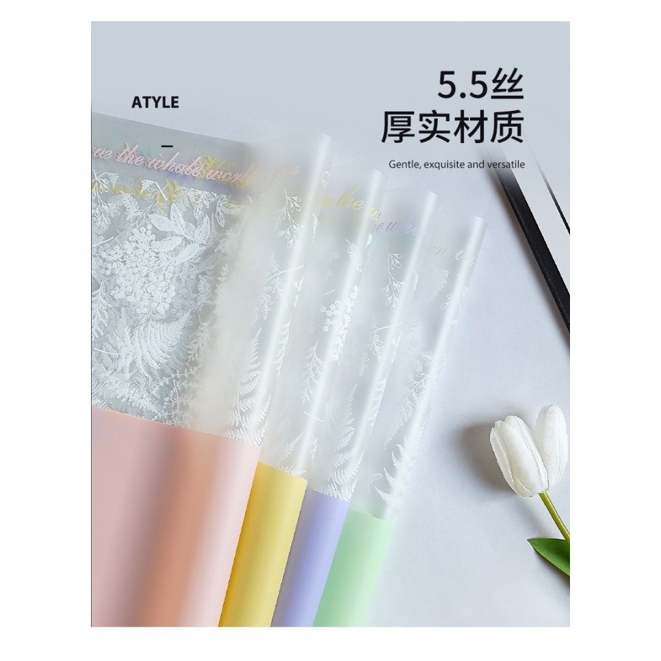 

1 lembar Cellophane Motif Daun putih Transparan elegan untuk Flower Wrapping Buket (CTF) Warna Pastel