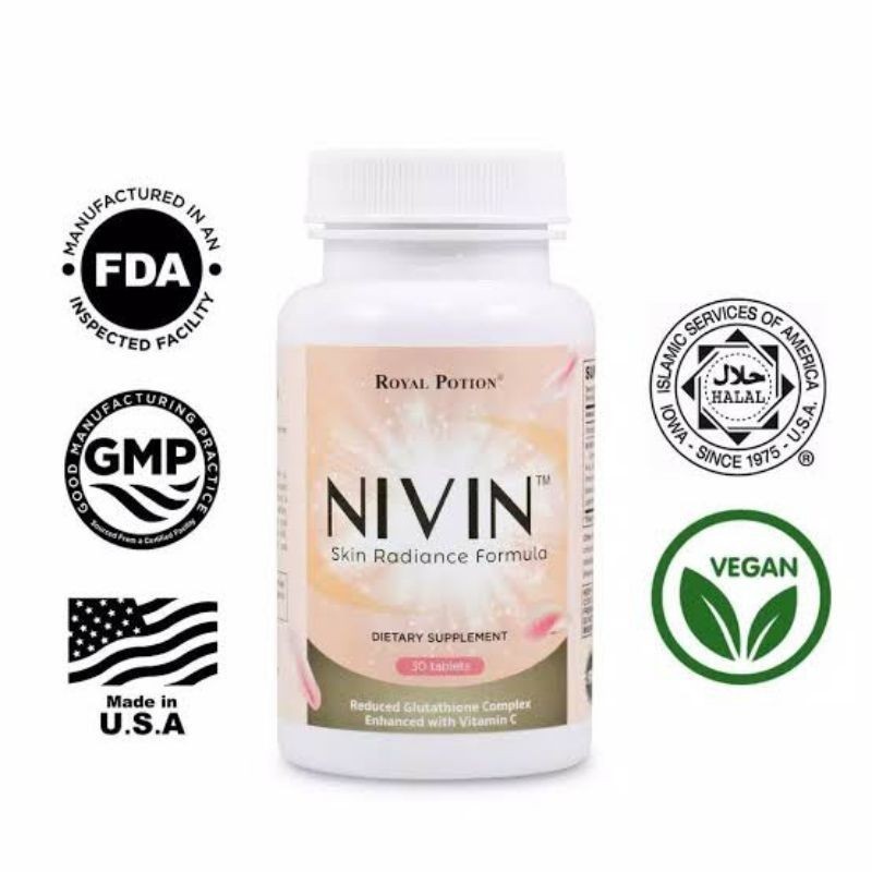 Gluta NIVIN Original 60 Tablet - Pemutih Kulit Dan Badan Permanen Suplemen Pemutih Badan BPOM(Bisa C