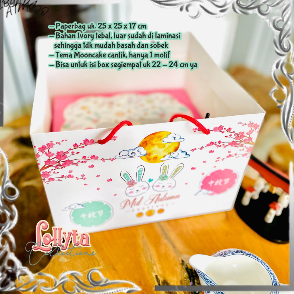

Paperbag Mooncake uk. 25 x 25 x 17 cm Motif Rabbit Pastel