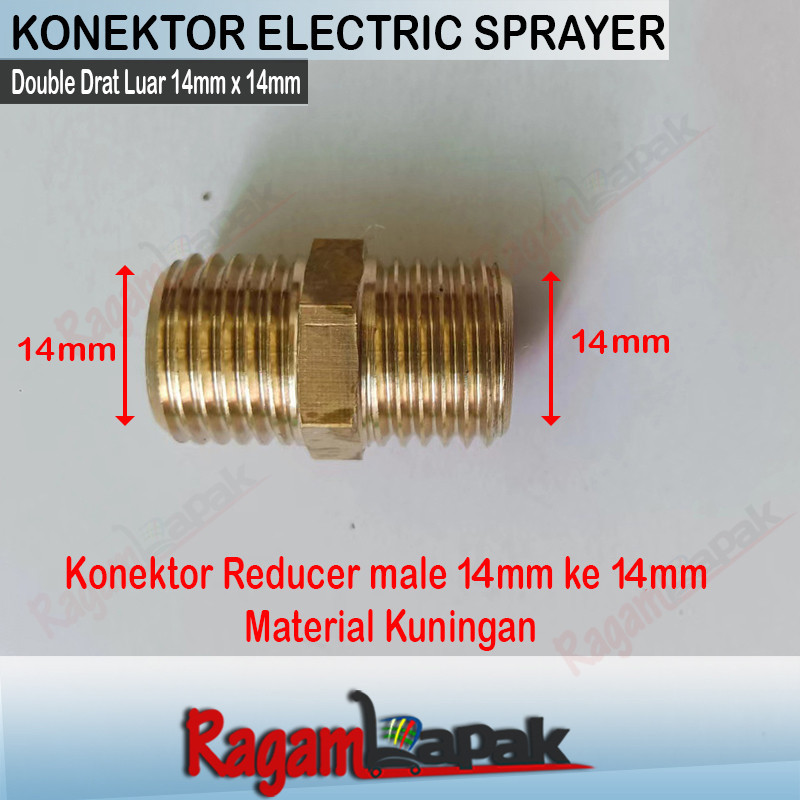 Konektor Double Nepel Male 14mm Sprayer Elektrik Drat luar 14 mm