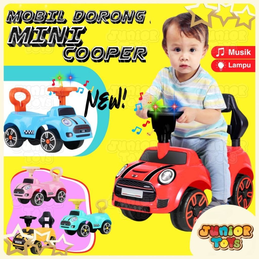 WS4RF Mobil Dorong Anak Mini Cooper Ada Musik Lampu Mainan Mobilan Bisa Dinaiki Ride On Toys