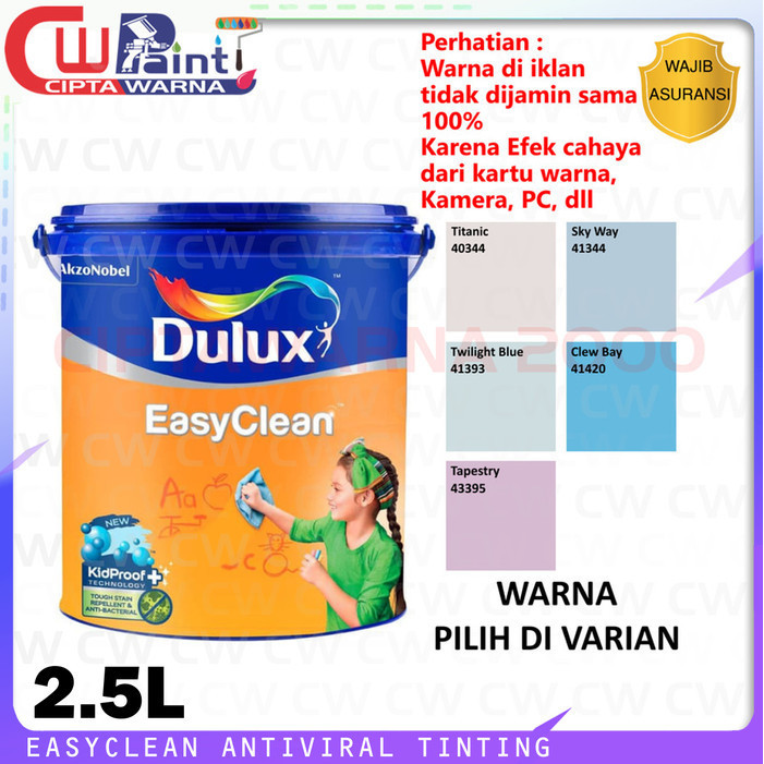 Dulux Easy Clean Tinting Cat Tembok Dinding Interior Anti Noda Biru Blue Ungu 2.5 Liter
