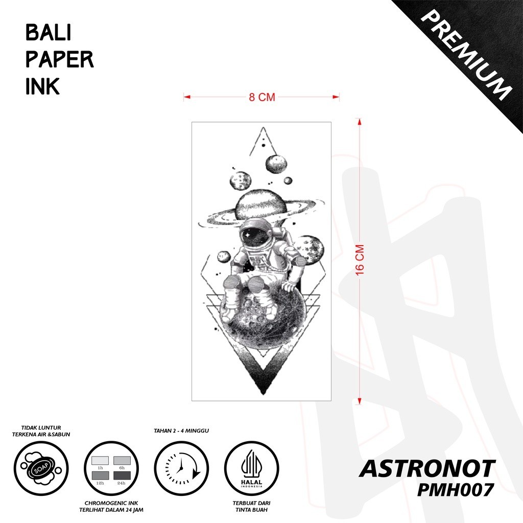 KEREN Tato Astronot PMH007 - Premium temporary tattoo - By Bali Paper Ink PROMO