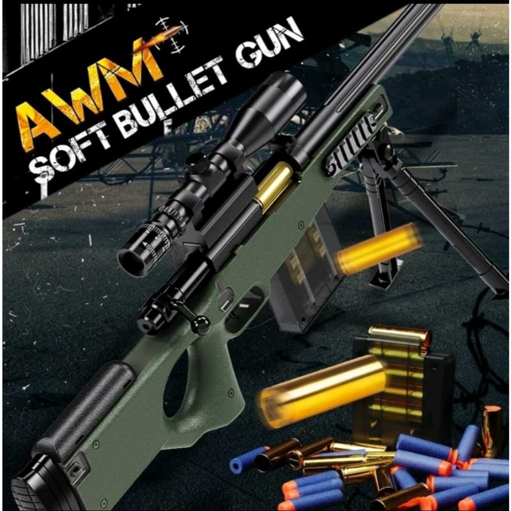 CR53ES Mainan Anak Laki Laki AWM Sniper Nerf Peluru Gun Soft Bullet Tembak Tembakkan Kado Anak 3 4 5