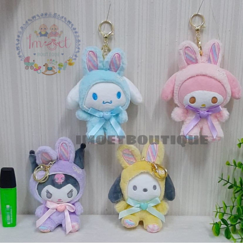 imoet.boutique - Gantungan kunci ganci plush boneka bulu rabbit rainbow sanrio cinnamoroll my melody